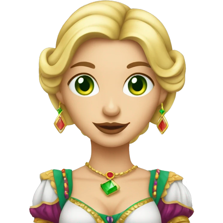 Blonde green-eyed fortune teller dressed as a gypsy holding a deck of cards emoji