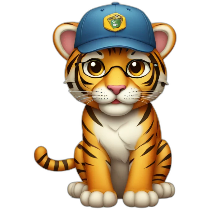 cute tiger wearing cap and sunglasses emoji