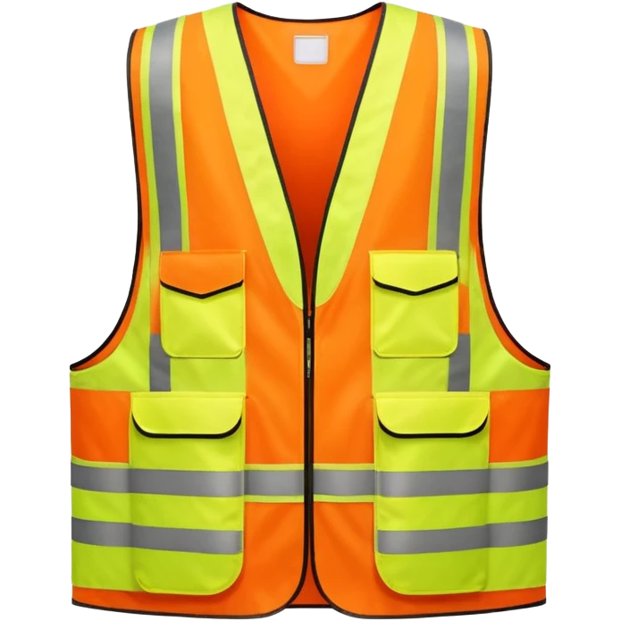 orange safety vest with bright yellow reflective stripes, construction site workwear, emoji style emoji
