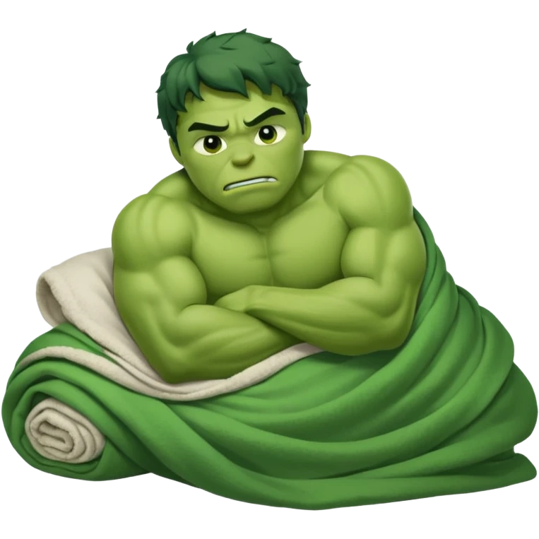 Incredible hulk curled up like a cat sleeping lying down in bed under blanket eyes closed emoji