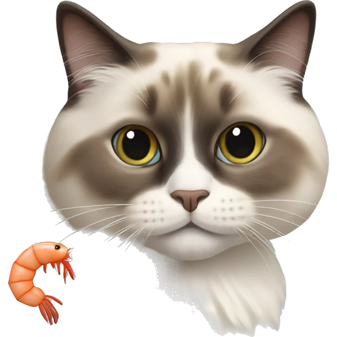 Ragdoll cat eating a shrimp emoji