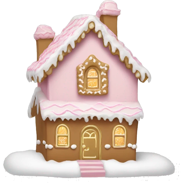 light pink and gold and white gingerbread house emoji