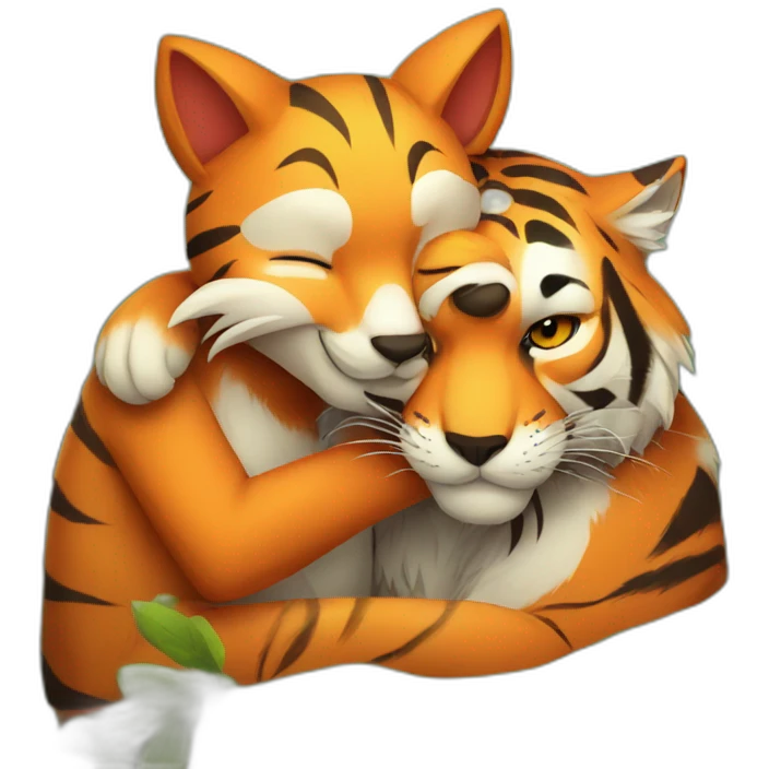 Tiger strongly hugs a fox emoji