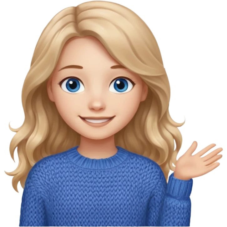 ЗГЕНЕРУЙ ДІВЧИНУ З СВІТЛИМ, ПШЕНИЧНИМ, ТРОХИ ХВИЛЯСТИМ ВОЛОССЯМ, ОДЯГНЕНУ У В'ЯЗАНИЙ ТІЛЕСНИЙ СВЕТР. В НЕЇ ГОЛУБІ ОЧІ ТА ДОВГЕ ВОЛОССЯ, ВОНА УСМІХНЕНА emoji