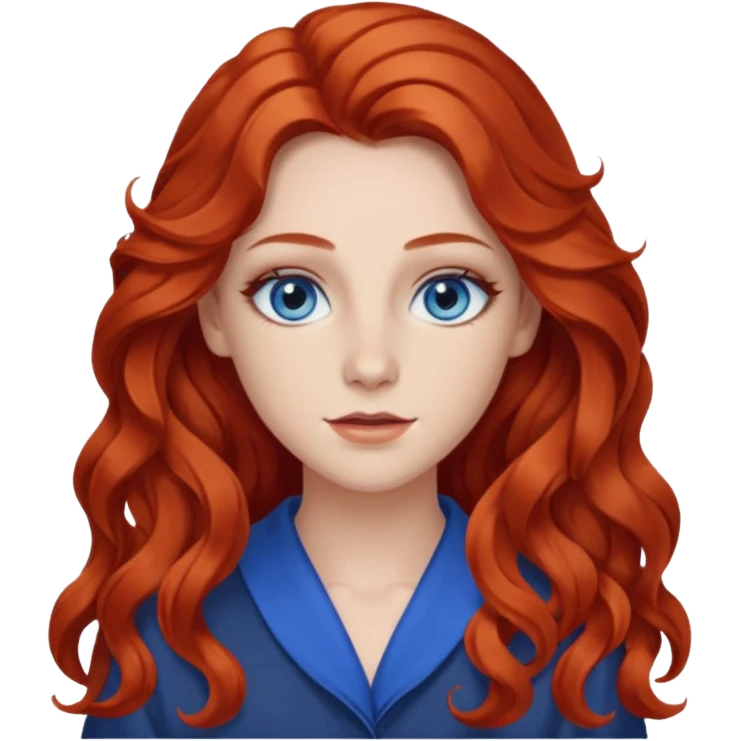 Chappell Roan (b.1998) with red long wavy hair, makeup, blue eyes emoji