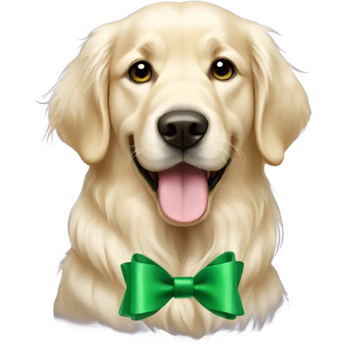 English cream golden retriever with green bow emoji