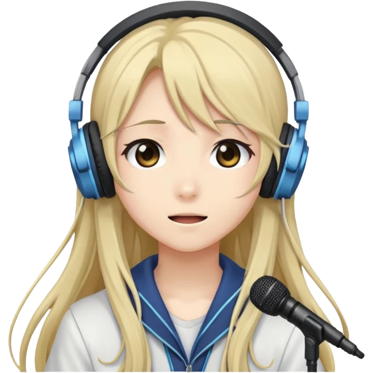 Ruko Yokune, anime-style character with long hair, headphones, and a microphone, cute expression emoji