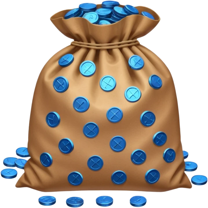 blue coins inside a brown bag  emoji