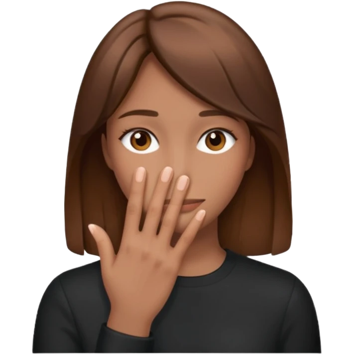 Whole Hand covering entire face woman brown hair emoji
