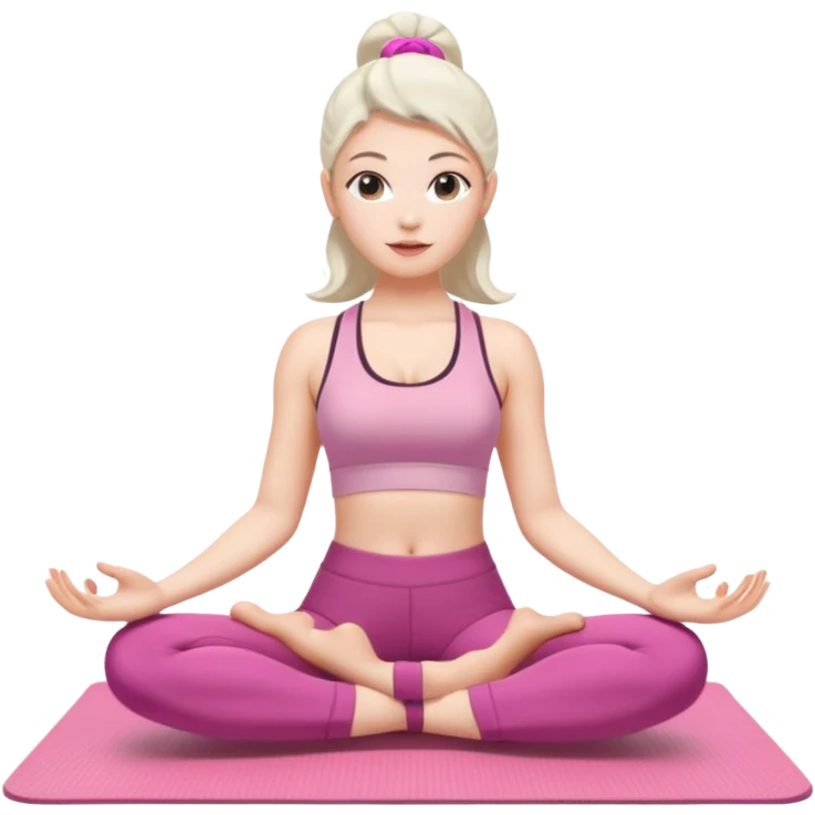 pretty woman, age 20, with white skin, performing yoga poses on a pink yoga mat, iPhone memoji style emoji