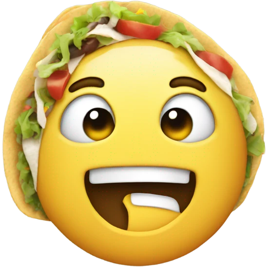 Simple emoji face that is excited and surprised, but has tacos inside his eyes. emoji