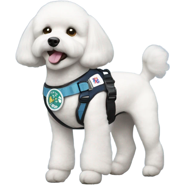 A Bichon service dog wearing a service dog harness emoji