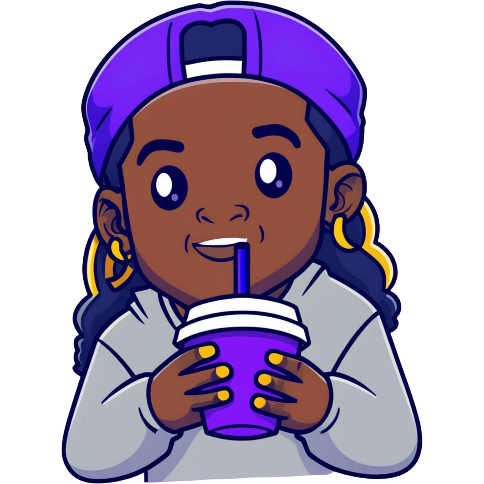 lil wayne with a double styrofoam cup containing purple drink emoji