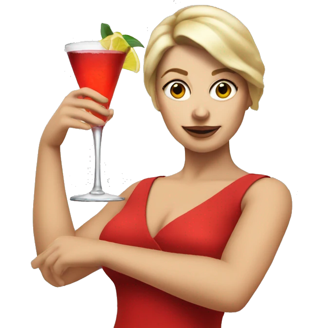 white woman short red dress drinking cocktail emoji