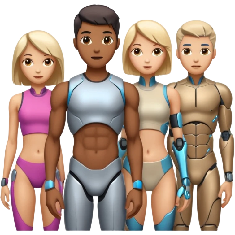 five athletic men and women with futuristic cybernetic features emoji
