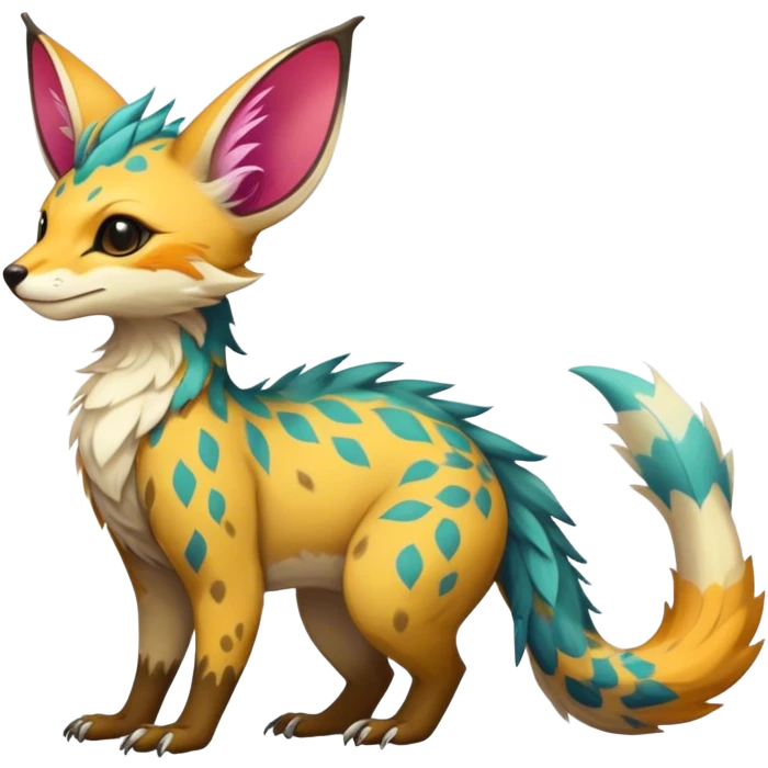 Feral Rare Fantasy vibrant colorful Vernid-Trico-species by LiLaiRa, random markings, tufted tail, tufted ears, full body emoji