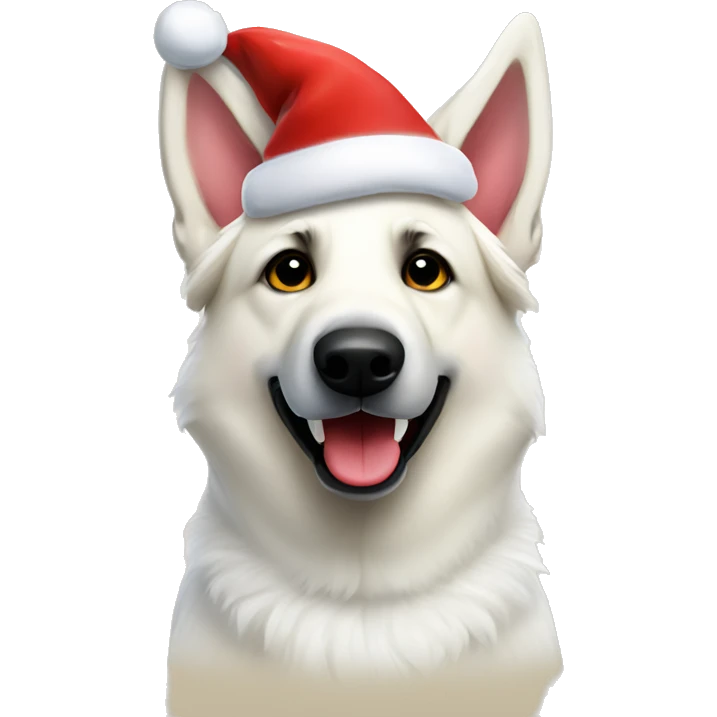 White German shepherd with Santa hat emoji