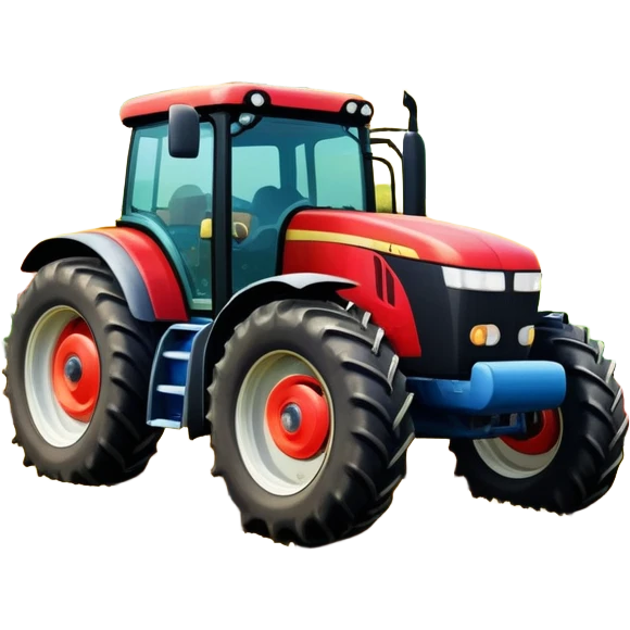 An icon showing close-up tractor in a colorful rural landscape, inspired by Farming Simulator 23. The design features vibrant fields, barns, and crops under a bright sky, with tractors working the land. The peaceful and immersive farming environment is highlighted with a transparent background emoji