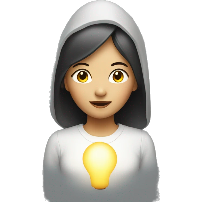 asian girl with lamp light above her head to make it as a new idea from her emoji