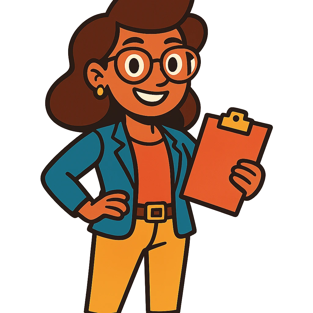 a cheerful and confident female project manager in a business casual outfit, smiling emoji