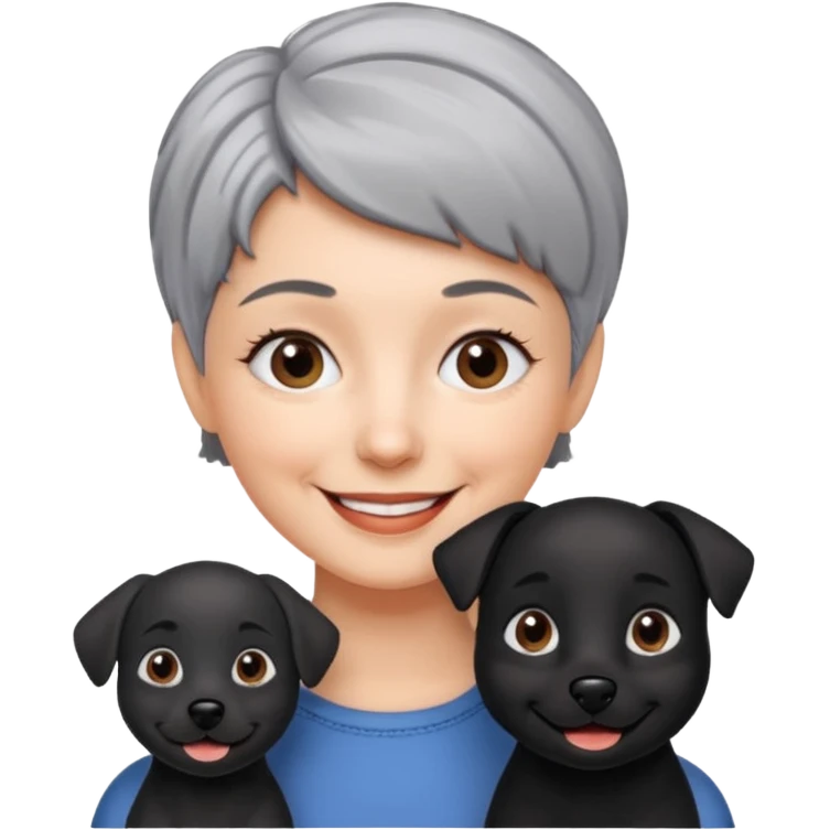 short gray haired woman with black dog emoji