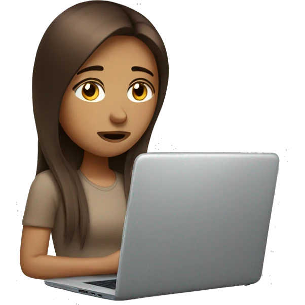 Exhausted brown straight hair girl with laptop  emoji