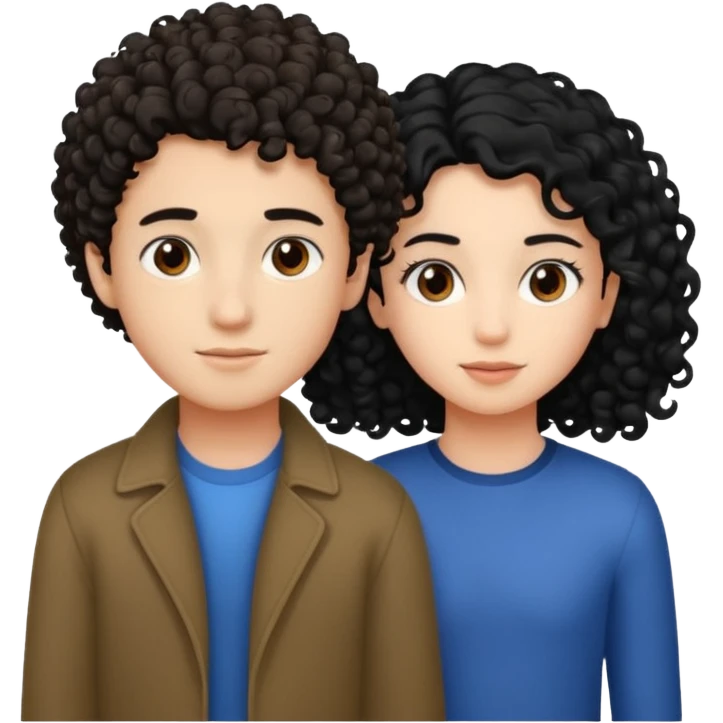 Un garçon cheveux boucle et yeux marron clair et une fille cheveux noir lisse côte à cote  emoji