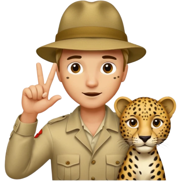 A man sticking his finger into the body of a leopard. emoji