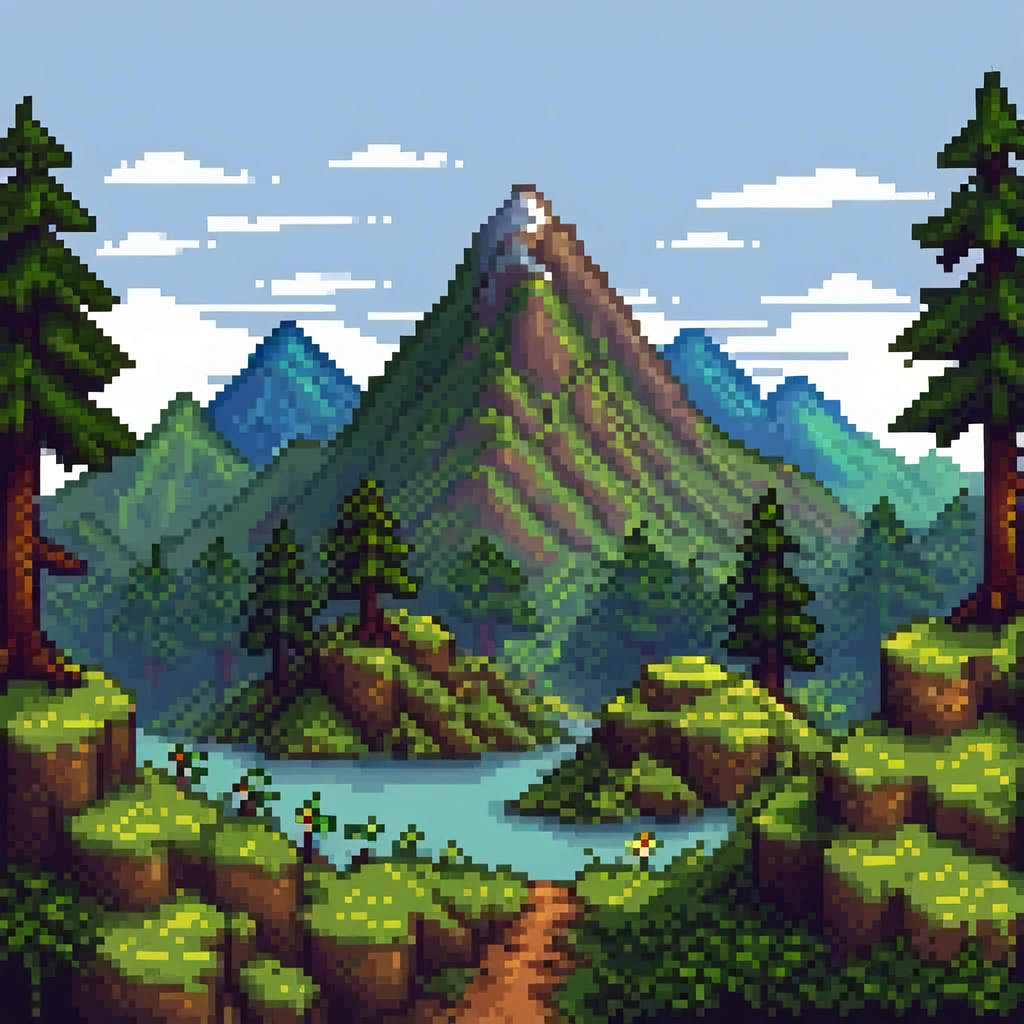 Minecraft landscape with mountains and trees emoji