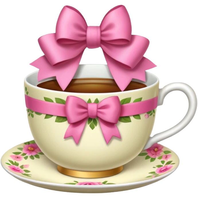 Floral teacup with pink bow emoji
