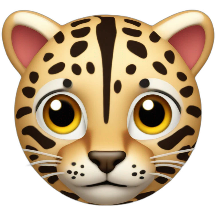 3d sphere with a cartoon Ocelot skin texture with big confident eyes emoji