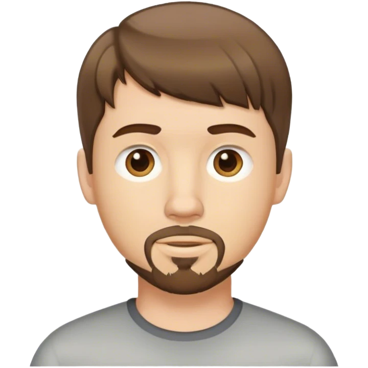  white male, short medium brown colored hair with bangs and goatee,  emoji