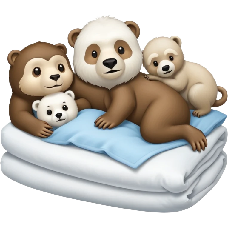A monkey an otter and a polar bear in a bed emoji