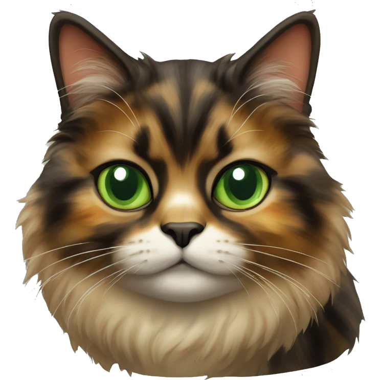 fluffy tortoiseshell cat with pleading green eyes emoji