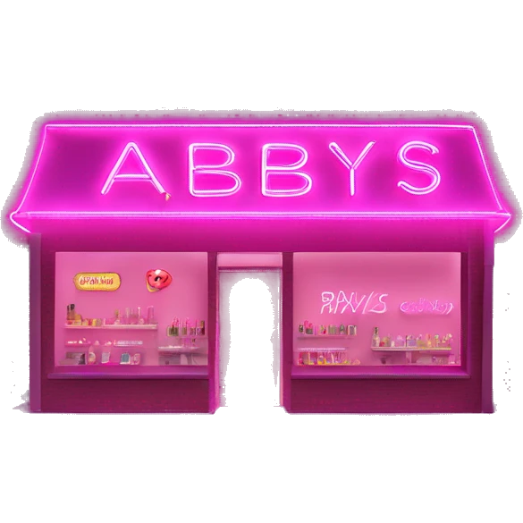 Pink neon sign that says “Abby’s Nail Bar” emoji