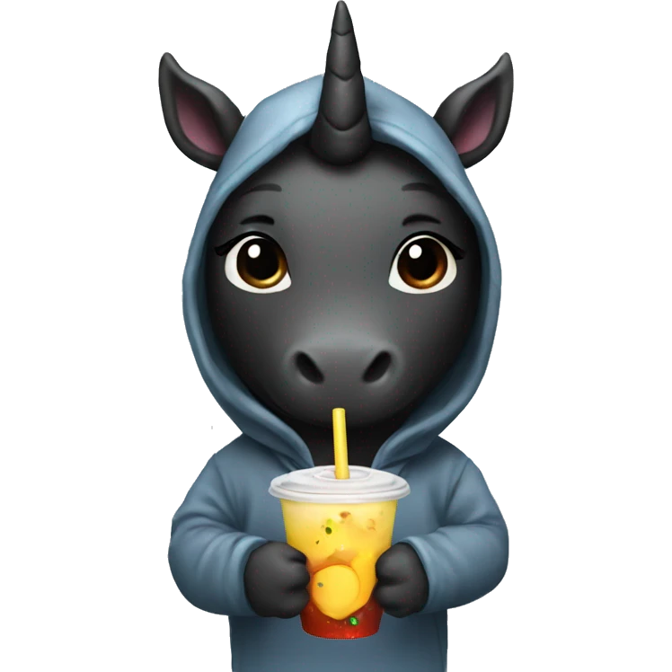 Black Unicorn b drinking boba wearing a hoodie  emoji