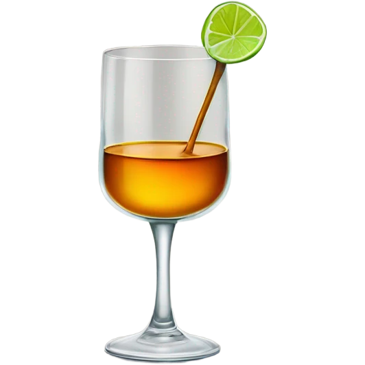 A glass of whisky with a slide of lime and a spoon to mix  emoji