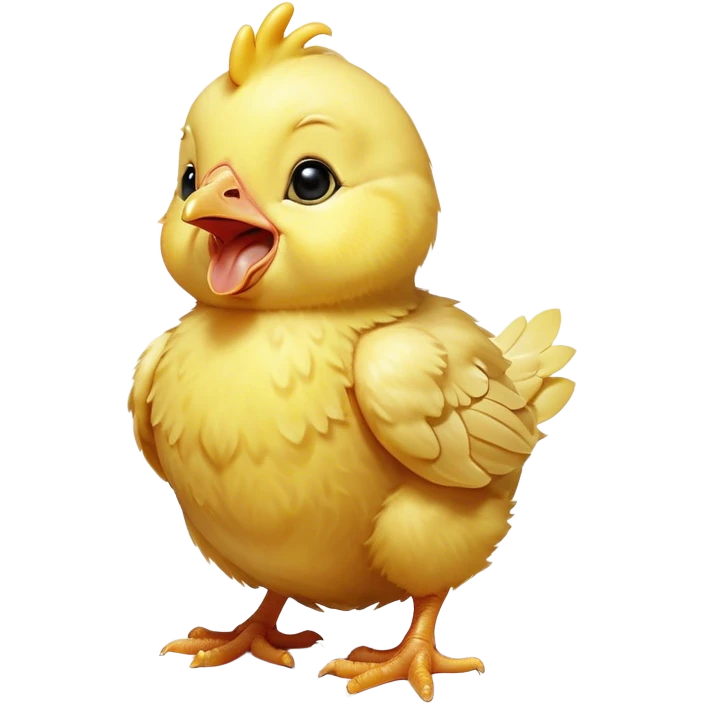 Cinematic Cute Yawning Yellow Baby Chicken Portrait Emoji, Head tilted slightly with a dramatic, wide-open yawn, showcasing a soft, downy yellow coat with little drooping wings, round beady eyes barely open in drowsy contentment, Simplified yet irresistibly adorable features, highly detailed, glowing with a soft, cozy glow, high shine, relaxed yet expressive, stylized with a touch of whimsical charm, bright and endearing, soft glowing outline, capturing the essence of a sleepy yet affectionate chick, so drowsy it feels like it could stretch out of the screen and curl up for a nap! emoji