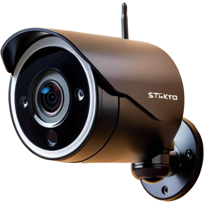 sleek security IP camera with glossy finish and modern lens mounted on wooden wall emoji
