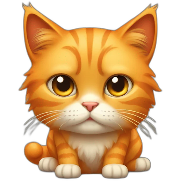 full body orange cute hairy cat with grumpy face and mangos aroung emoji