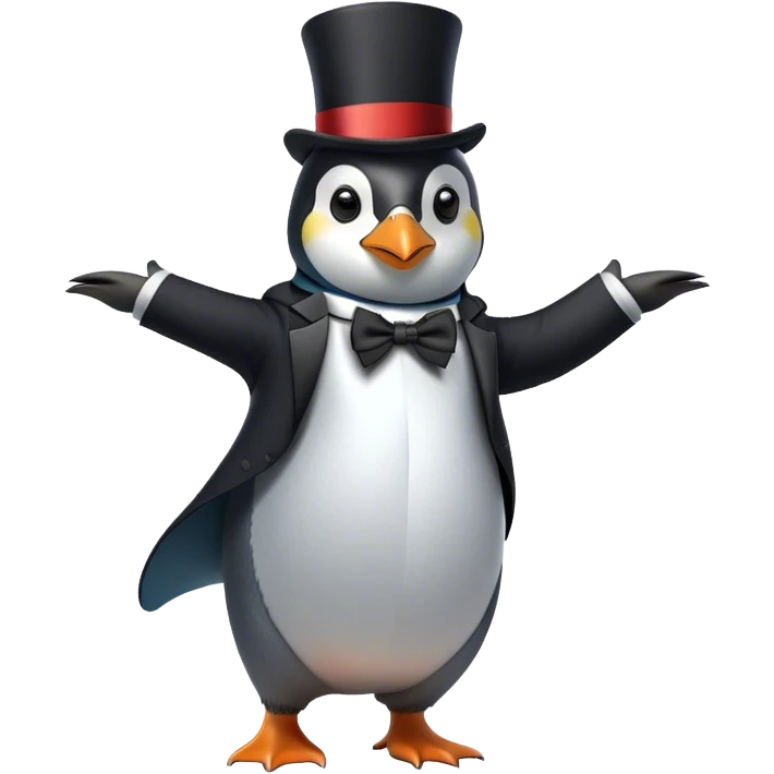 Penguin dancing with a top hat and suit elegant emoji