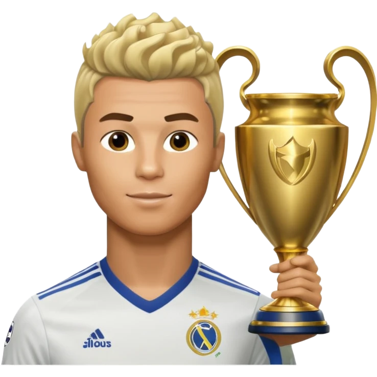 Cristiano Ronaldo holfing the champions league with noodle hair a bit longer noodle hair with a bit of blonde highlights and tge hair xoming down a bit emoji