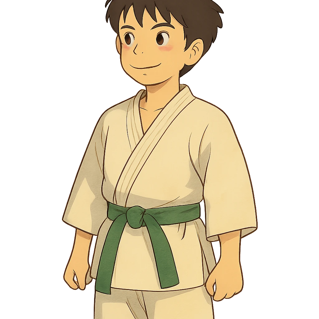 ghibli style karate costume with green belt emoji