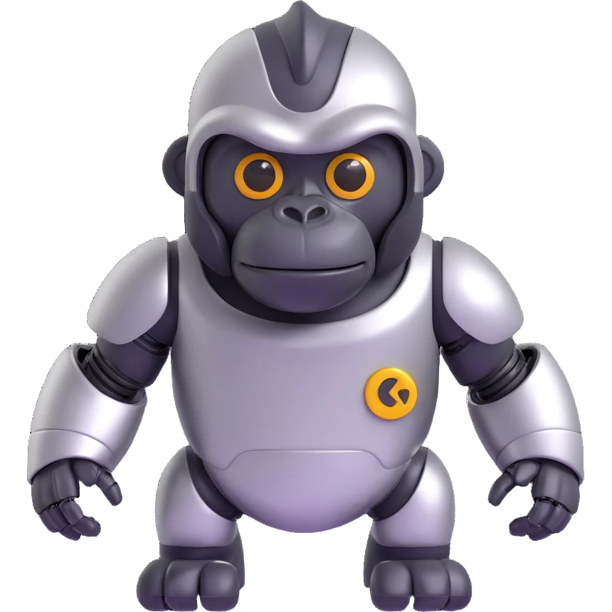 robot gorilla, 3d emoji style, shiny metal, simple face emoji