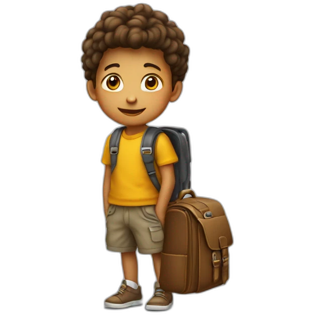 Enfant brun avec un cartable emoji
