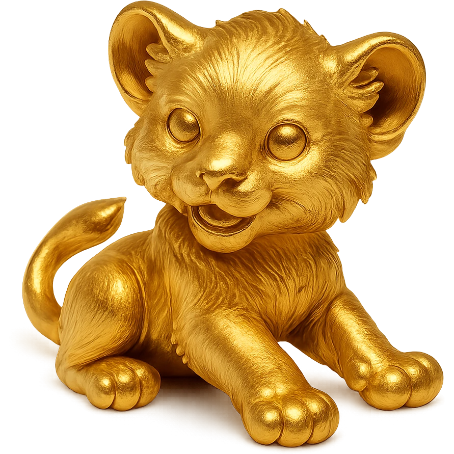 a playful gold lion cub, fluffy and cute, with bright eyes emoji