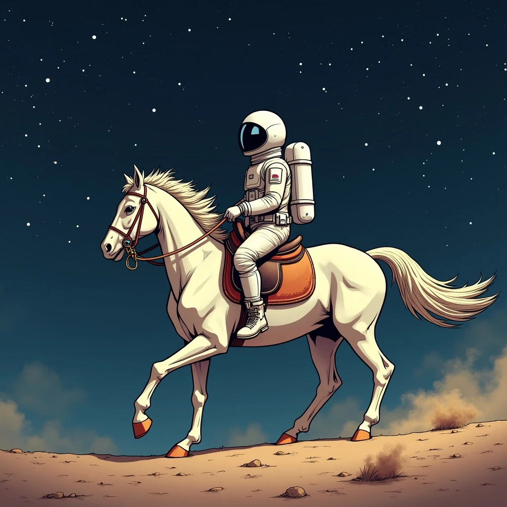 astronaut on horseback with stars in background emoji