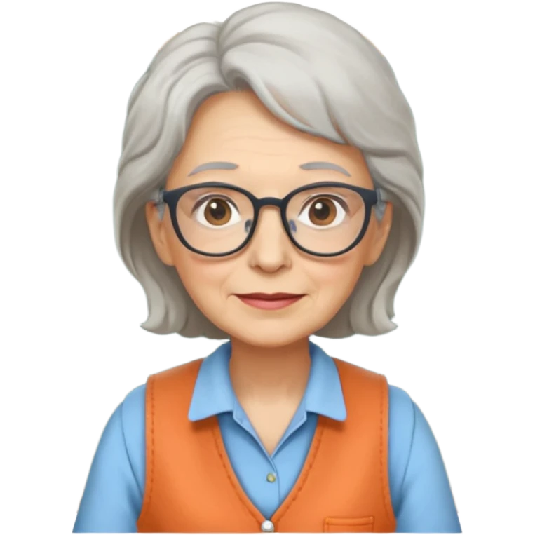 Female Teacher – older woman, similar vest attire, glasses, holding chalk emoji