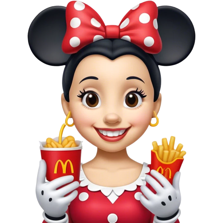Minnie Mouse happily enjoying a mc Donald’s happy meal emoji