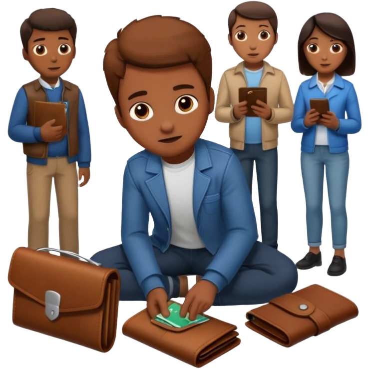 Billetera encontrada en el piso con personas al rededor emoji